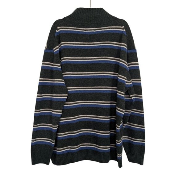 Paul Kehl Lambswool Stripe Sweater Mens Size XL Green 1/4 Zip Mock Neck Pullover - Picture 6 of 9